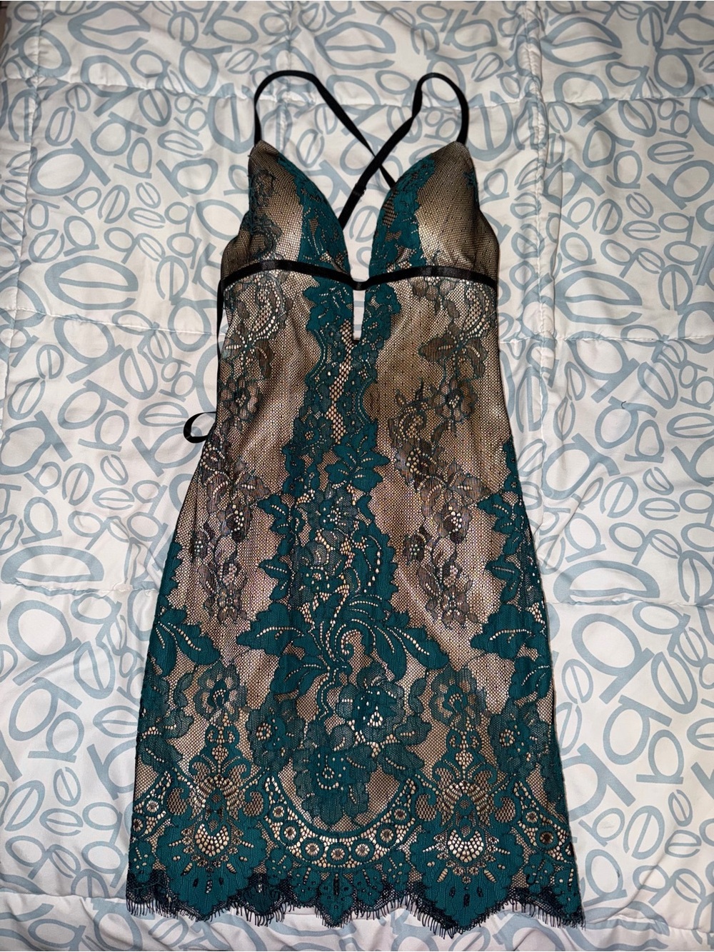 bebe Teal Lace Chemise with Black Trim